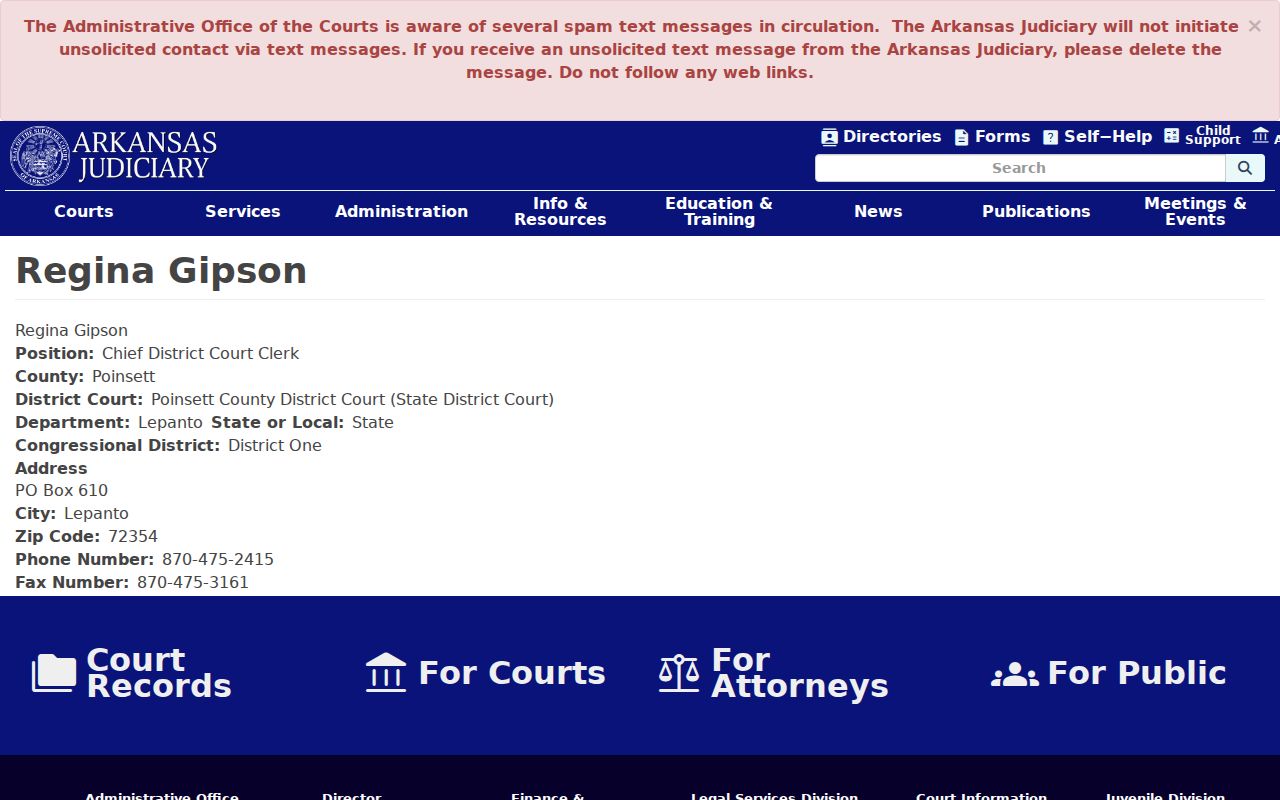 Arkansas Judiciary contact record for the Lepanto District Court clerk