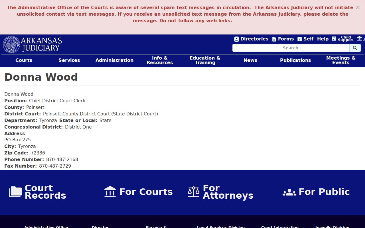 Arkansas Judiciary contact listing for Tyronza District Court