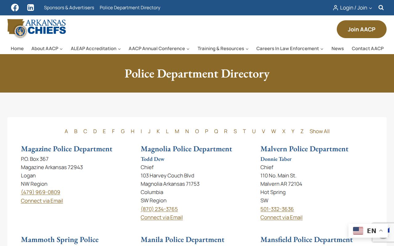 Marked Tree Police Department contact listing for warrant record routing