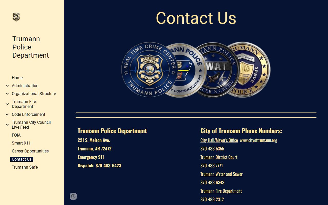 Trumann Police Department and District Court contact information